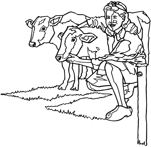 Farm girl with two cows vinyl decal. Customize on line. Agriculture Crops Farming Farmer Cows 003-0099  